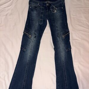 True Religion Dark Blue Low Rise Flare Jeans
